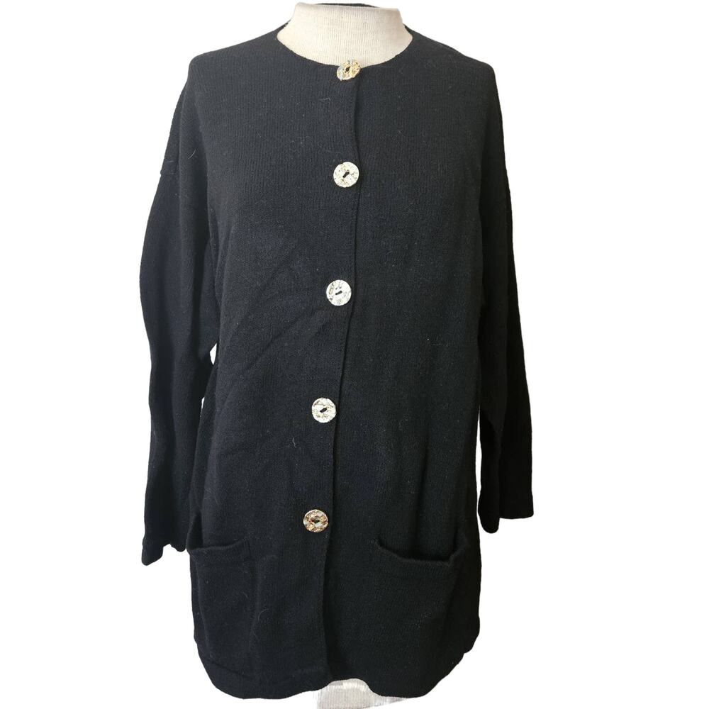 Vintage Black Button Cardigan Sweater Size Large